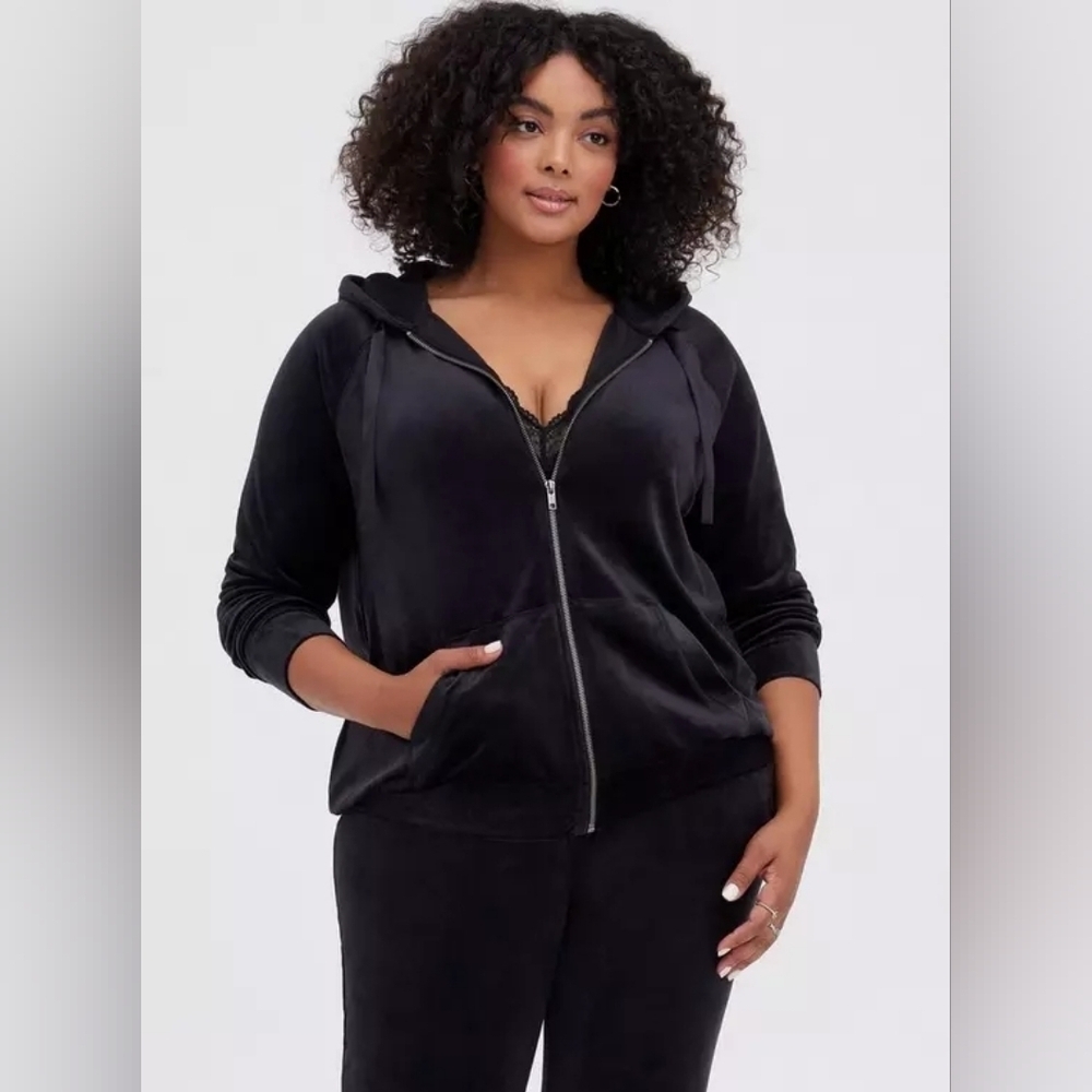 Torrid Velour Zip Up Hoodie Black 3x New